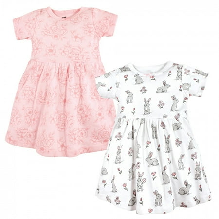 Hudson Baby Infant and Toddler Girl Cotton Dresses, Bunny Floral, 2 Toddler