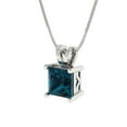 thumbnail image 2 of Clara Pucci 14K White Solid Hypoallergenic Gold 1Ct Natural London Blue Topaz Princess Cut Solitaire Designer Necklace Pendant For December, 2 of 6