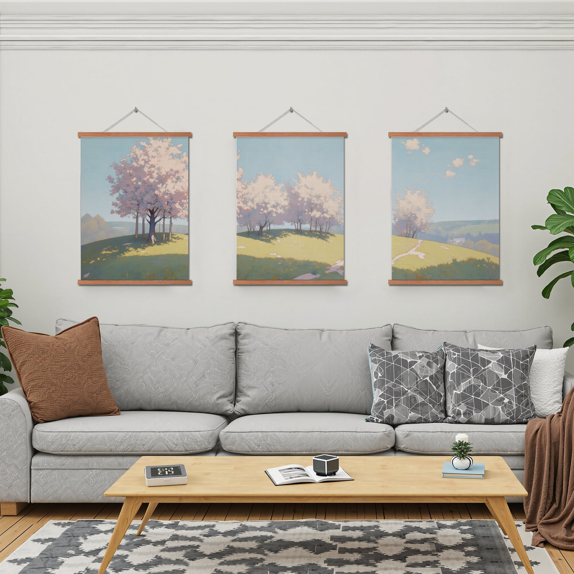 MAYEERTY Modern Abstract Wall Art Painting, Living Room Decor, Brown Hanging Rod Frame, 15.7"x11.8"