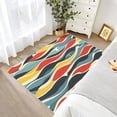 Abstract Wave Striped Area Rugs, Colorful Carpet, Washable Non Slip Low ...