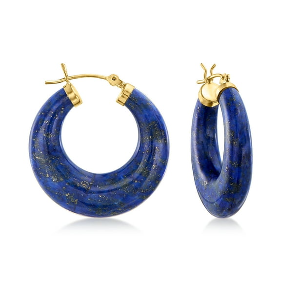 Ross-Simons Lapis Hoop Earrings 14kt Yellow Gold, Women's, Adult