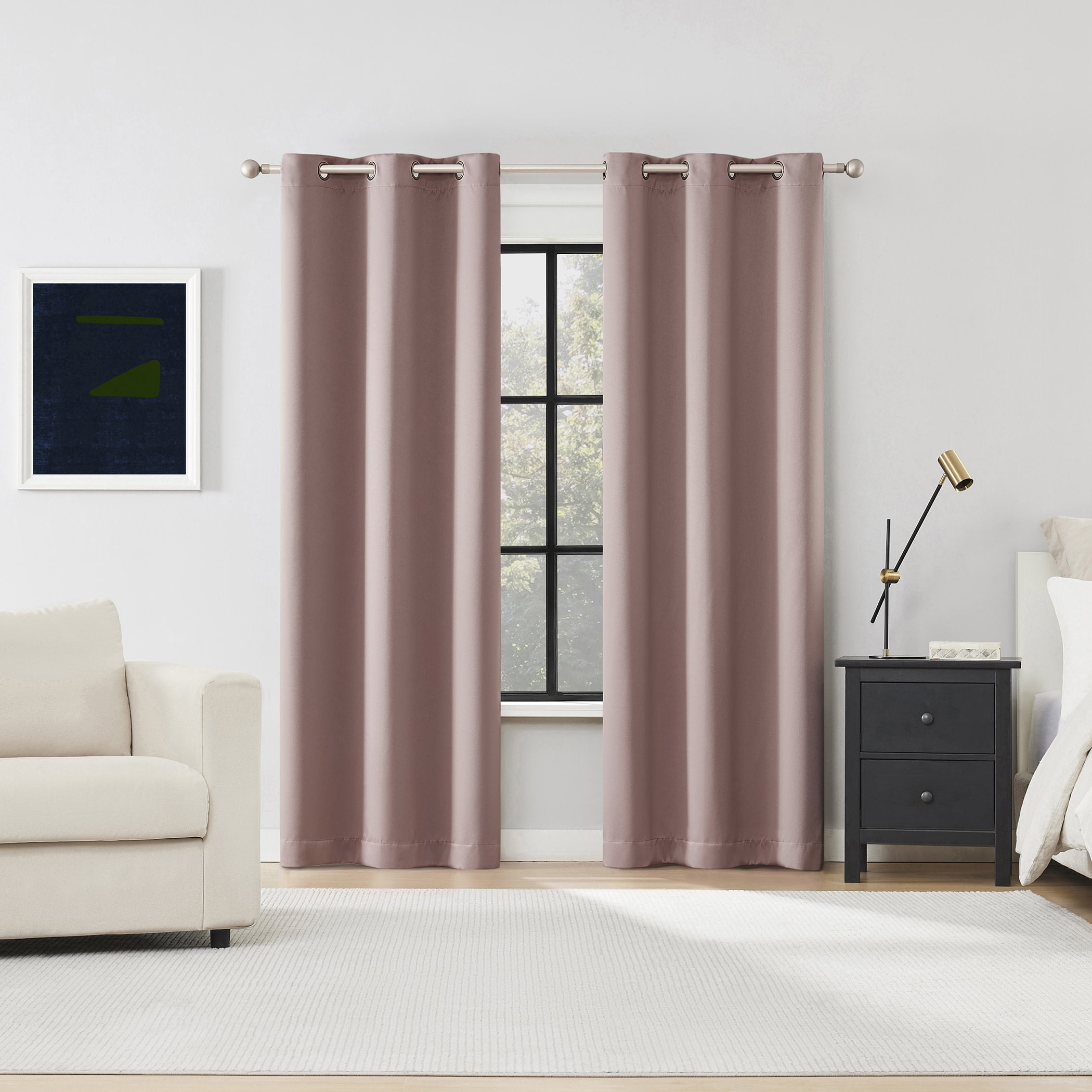 Sun Zero Graham 2-pack Magnetic Closure 100% Blackout Grommet Curtain Panel Pair, 40"W x 84"L, Mauve