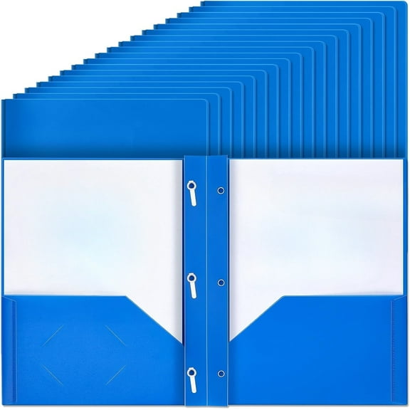 60 plastic folders with pockets and inserts, plastic folders with 2 pockets, (blue)
