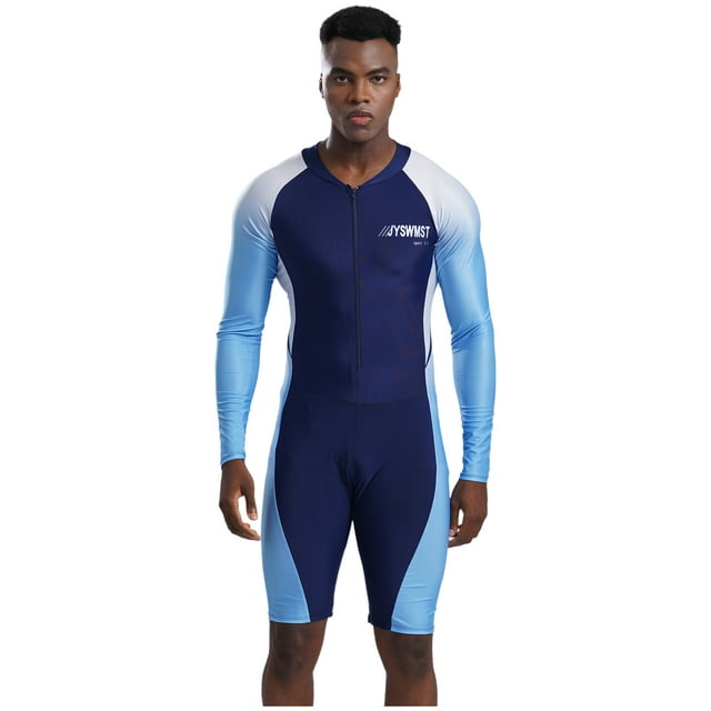 Linjinx Mens Long Sleeve Swimsuit Rash Guard One Piece Swimwear Surfing Wetsuit Bathing Suit Blue XXL