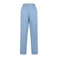 thumbnail image 4 of Wyobmus Casual Straight Leg Long Pants for Women Solid Color Elastic Waist Comfy Stretch Pull On Pants Light Blue, 4 of 4