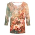 thumbnail image 5 of BangWanChi 3/4 Length Sleeve Womens Tops Women's Valentine's Day Fashion Printed T-shirt 3/4 Sleeves Blouse Round Neck Casual Tops, 5 of 5
