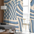 thumbnail image 4 of Blue Geometric Sheer Curtains 84 Inches Long 2 Panels Set, Window Sheer Curtains for Living Room/Bedroom, Abstract Gradient Minimalist Stripes Grid Light Filtering Rod Pocket Curtain 52'' x 84'' x 2, 4 of 7