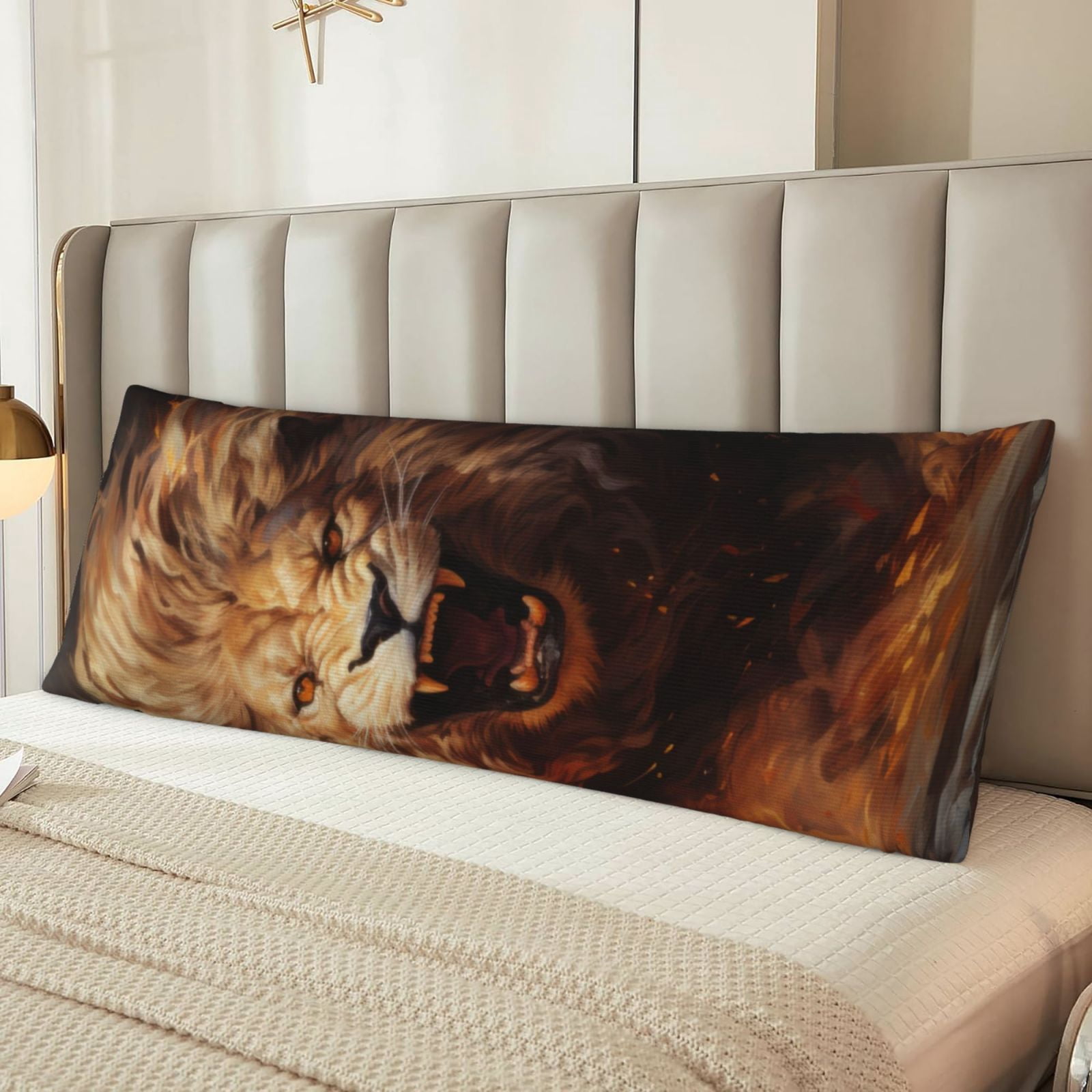 Naloa Cool Fire Lion Super Soft 20x60 Body Pillow Case,Long Side Hidden Zipper（PILLOWS ARE NOT INCLUDED）