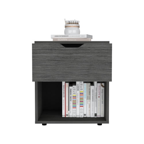Nmkwnr Wood Nightstand with Open Shelf and 1 Drawer, Beside Table for Living Room, Bedroom, Light Gray