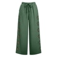 thumbnail image 3 of FchengtaiS Womens Summer Boho Pants Cotton Linen Floral Cutout Wide Leg Pants Elastic Waist Casual Palazzo Trousers with Pockets, 3 of 7