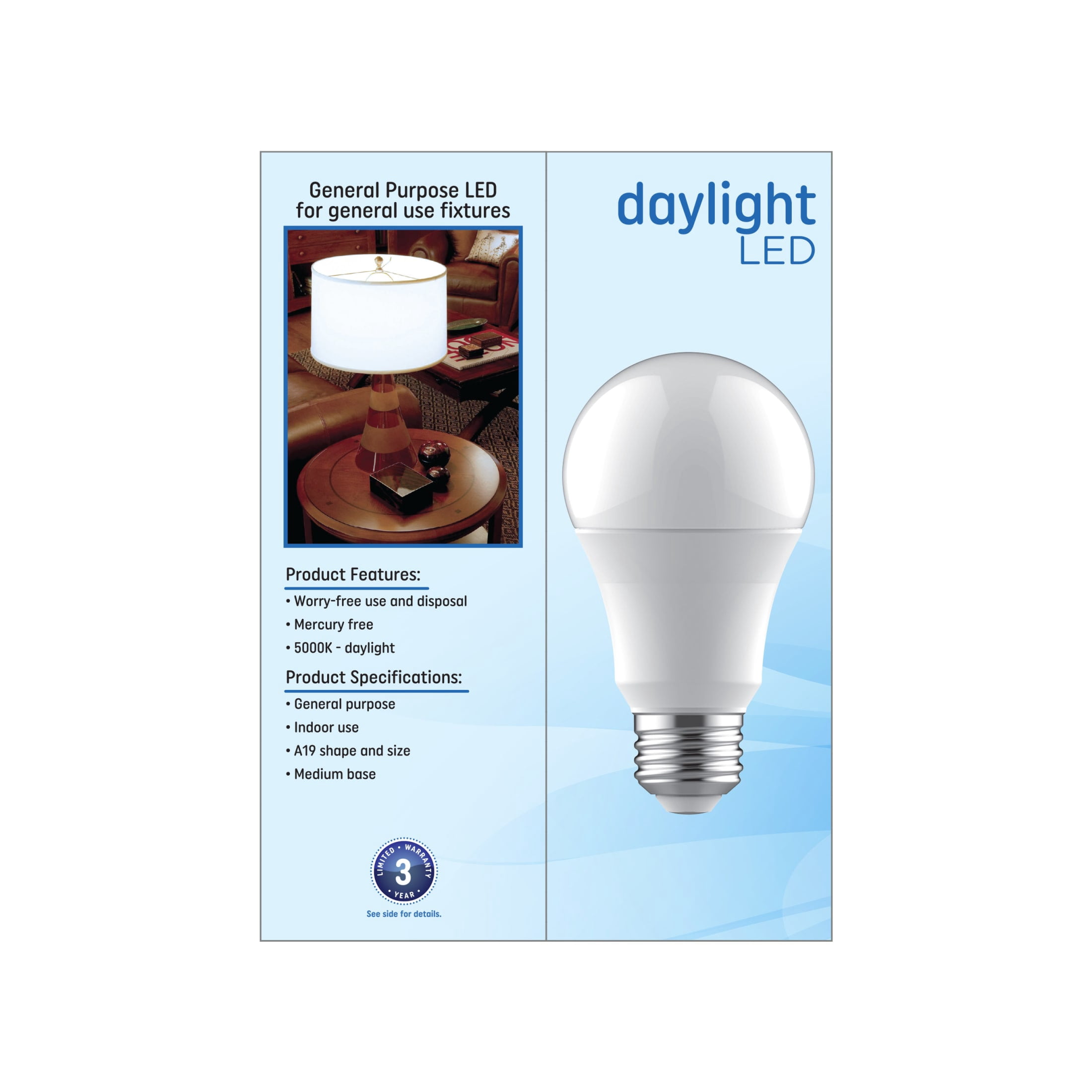 GE LED Light Bulbs, 75 Watt, Daylight, A19 Bulbs, Medium Base, 9yr, 4pk