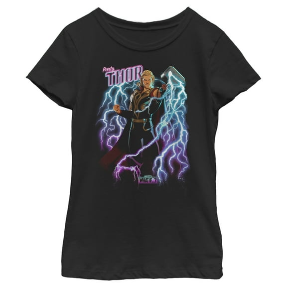 Girl's Marvel What if…? Party Thor  Graphic Tee Black Medium