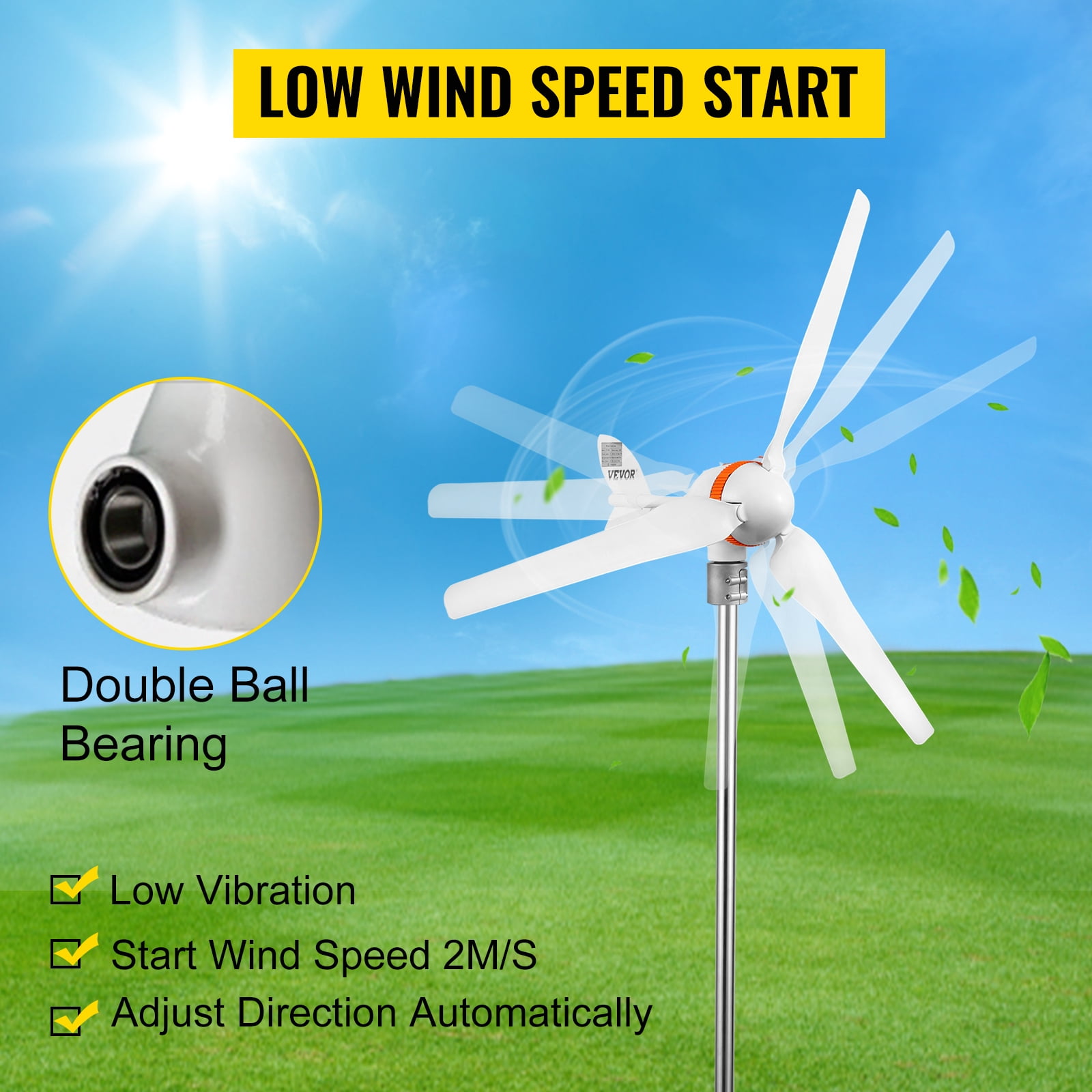 SKYSHALO Wind Turbine Generator, 12V/AC Wind Turbine Kit, 400W Wind Power Generator w/Wind & Solar Controller 3 Blades Auto Adjust Windward Direction Suitable for Terrace, Marine, Motorhome