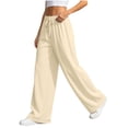thumbnail image 4 of ClodeEU Women Drawstring Elastic Waist Wide Leg Sweatpants,Casual Loose Pants Beige,Women's Plus L, 4 of 5
