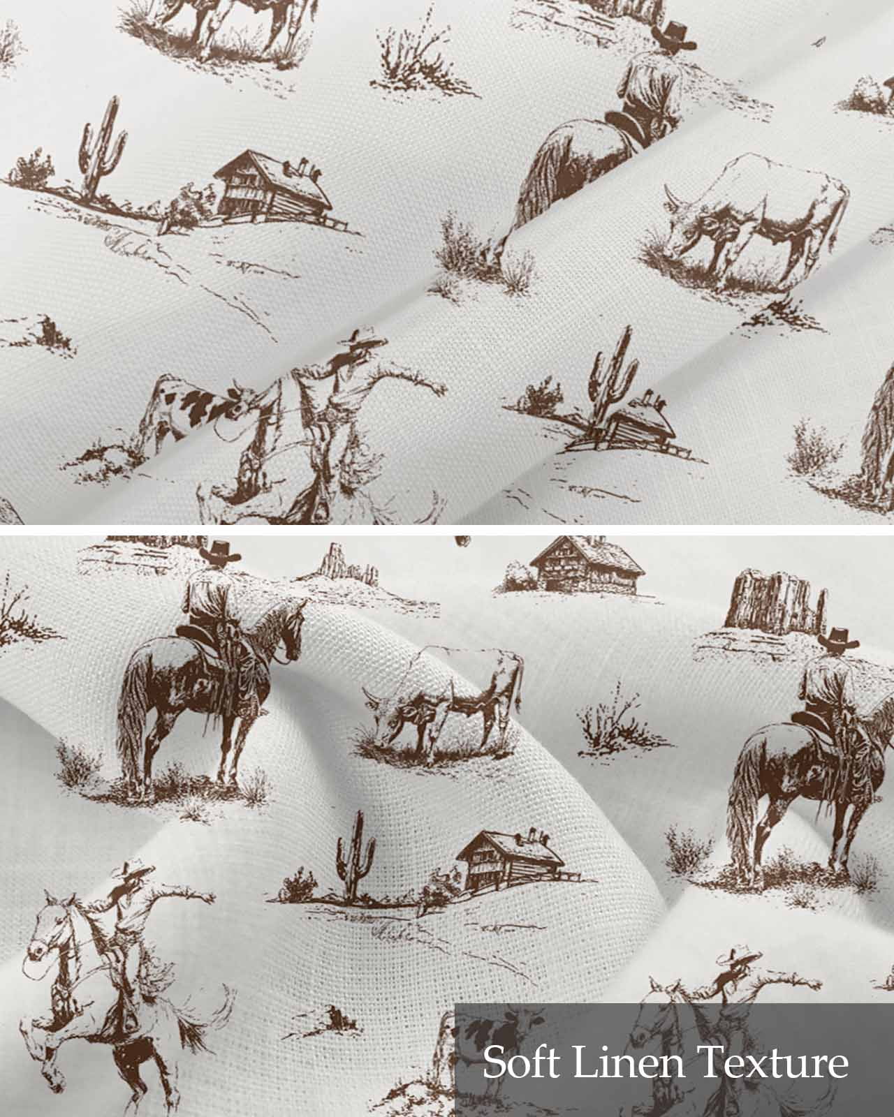 Vintage Western Kitchen Valances for Windows Farmhouse Linen Window Valance Curtain for Living Room Window Treatment Retro Art Horse Cowboy Farmhouse Valance Rod Pocket Topper Drape, 54 x 18 Inch