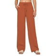 thumbnail image 2 of Women's Linen Wide Leg Palazzo Drawstring Summer Pants with Pockets, Orange S-3XL, 2 of 4