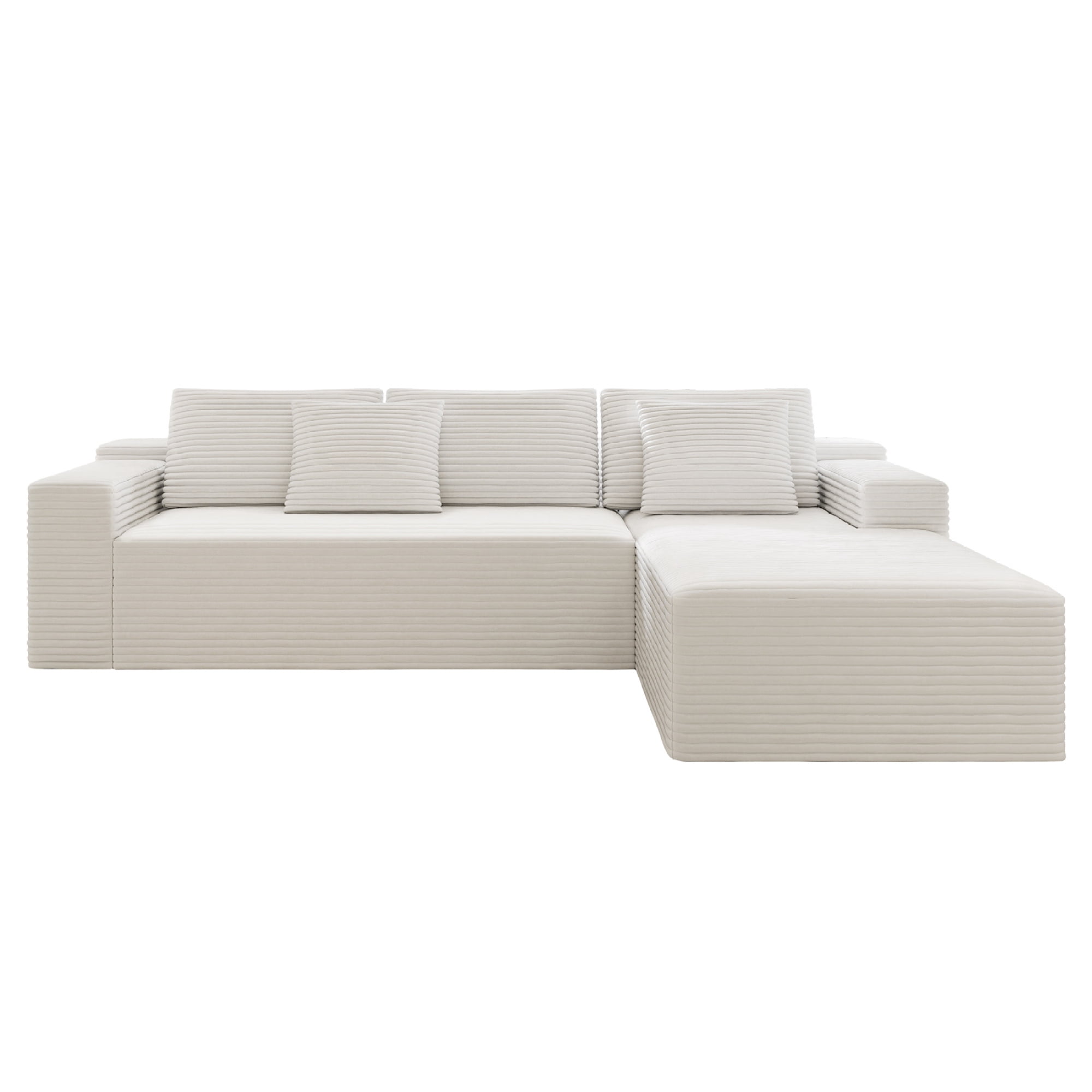104" Modular Sectional Sofa,Oversized L-Shape Cloud Couch,Modern Corduroy Sleeper Couches Boneless Couches for Living Room,Bedroom,Apartmen,No Assembly Required,White-Right Chaise
