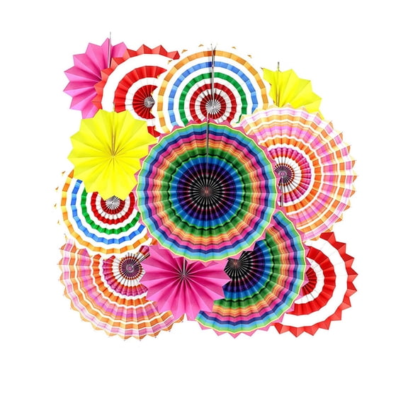 12 Pack Colorful Paper Fan Decorations - Handmade Folding Party Backdrop & Wedding Wall Hangings with Striking 3D Design, Reusable and Easy to Hang
