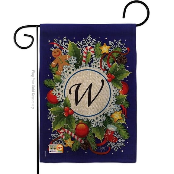 Breeze Decor BD-WT-G-130101-IP-DB-D-US12-BD 13 x 18.5 in. Winter W Initial Burlap Wonderland Impressions Decorative Vertical Double Sided Garden Flag