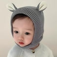 thumbnail image 3 of YAOBAMM Warm Baby Hat Baby Winter Hat Cartoon Ear Decor Knitted Elastic Color Matching Thick Warm Lightweight Photo Prop, 3 of 7