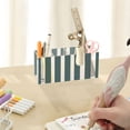 thumbnail image 7 of Pen Holder 4 Compartments Acrylic Pencil Cup Desktop Makeup Organizer Office Supplies Dark Green and White Striped, 7 of 7