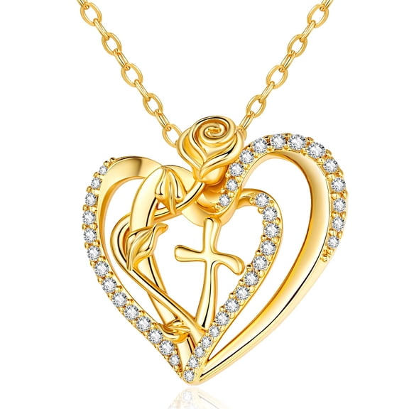 HXWZB Gold Cross Necklaces for Women Heart Cross Necklace Gold Jewelry for Women