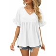 thumbnail image 2 of Encolax Womens Tops Casual V Neck Ruffle Sleeve T Shirts Babydoll Loose Fit Peplum Tops White L, 2 of 4