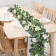 thumbnail image 2 of Zukuco 4 Pack 24Ft Artificial Eucalyptus Flower Garland with Roses, Fake Rose Flower Greenery Garland Floral Vines for Wedding Home Party Table Runner Decor (4PCS, white), 2 of 7