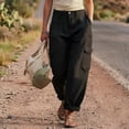 thumbnail image 6 of Cagogo Women's Plus Size Cargo Pants High Waisted with Pockets Cuffed Casual Streetwear Loose Long Trousers Vacation Travel Work, Black 2XL, 6 of 7