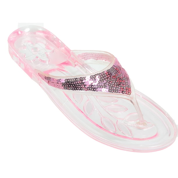 Fourever Funky - Sparkly Glitter Pink Jelly Flip Flop Sandals Women's ...