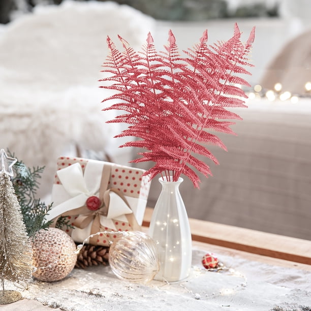 Fiudx Spray de Hojas con Purpurina, Diseño de Helecho Brillante, Elegante Estructura Bifurcada, Perfecto para Bodas, Fiestas Navideñas y Decoración Del Hogar. Juego de 12 Piezas, Tamaño 43 X 14 X 0,5