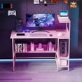 thumbnail image 4 of Costway 48" Computer Desk with Power Outlets, Reversible Office Desk with Storage Shelve Pink, 4 of 10