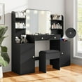 thumbnail image 4 of 53" Black Vanity Set with Mirror and Lights, Akaber Makeup Vanity Desk with Chair and Charging Station for Bedroom, 4 of 9