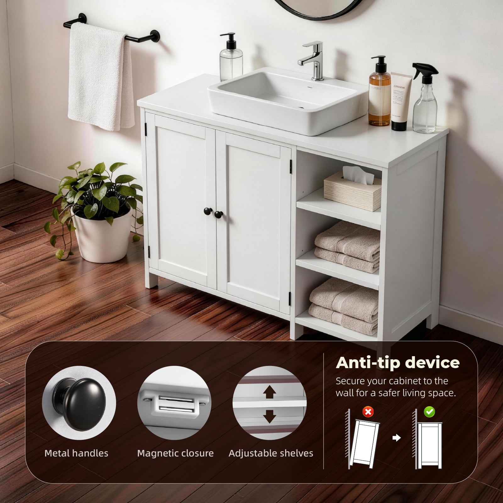 Ktaxon Bathroom Vanity Under Sink Pedestal with Two Doors and Three Adjustable - height Shelves, White