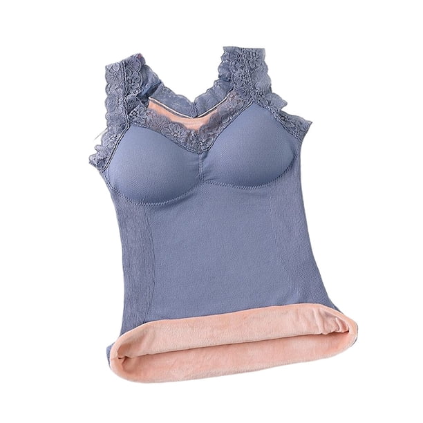 Minnieouse Ropa interior cálida gruesa con cuello en V para mujer de invierno y otoño, lencería Sexy para mujer, chaleco de capa Base de Color sólido de Camisetas sin mangas Azul 65-87.5 kg Minnieouse AP013549-10