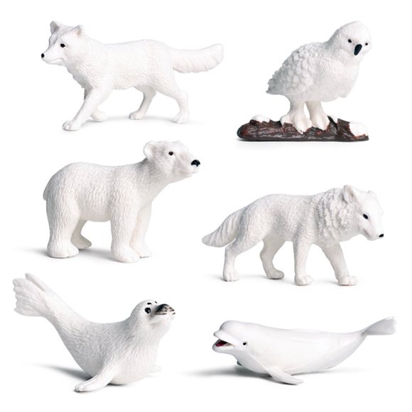 6Pcs/Set Simulation Penguins Polar Bear Snowy Owl Dolphin Wolf Model Figurine Toy 6pcs