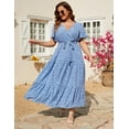 thumbnail image 2 of Plus Women's Plus Size A-Line Deep V-Neck Elastic Sash Waist Maxi Formal Dress, 2 of 9