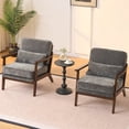 thumbnail image 2 of CQSXDA Modern Design Fabric Cushioned Armchair with Wooden Armrests and Lumbar Pillow for Living Room or Office, Antique Dark Grey, 2 of 15