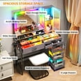 thumbnail image 5 of HNEBC Vanity Desk with Mirror and RGB Lights, Glass Top Makeup Vanity with Auto Sensor Lights and Wireless Charging, Vanity Table Set with Cushion Stool, Dressing Table with 6 Drawers (Grey), 5 of 10