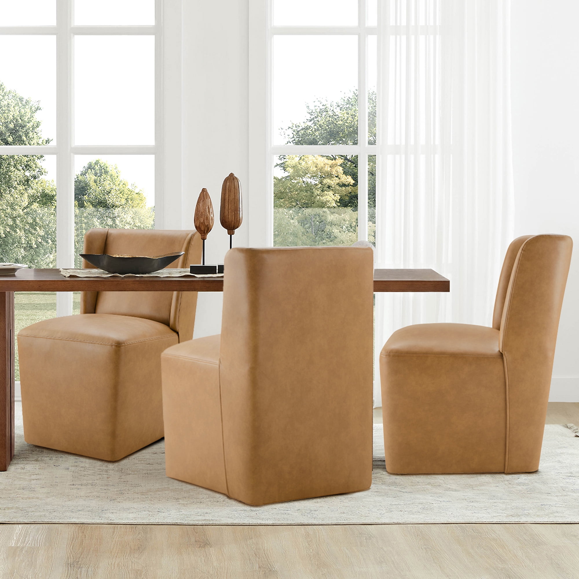 Spruce & Spring Anywhere Faux Leather Dining Chair with Hidden Detachable Casters, Multipurpose Upholstered Accent Chair, Brown