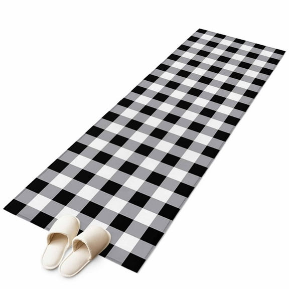 Vintage Farmhouse Runner Rug 2x6 FT, Non Slip Hallway Carpet, Black and White Checkered Washable Soft Floor Carpet Non-Shedding Throw Runner Carpet Long Rug for Entryway Kitchen Bedside Sliding Door