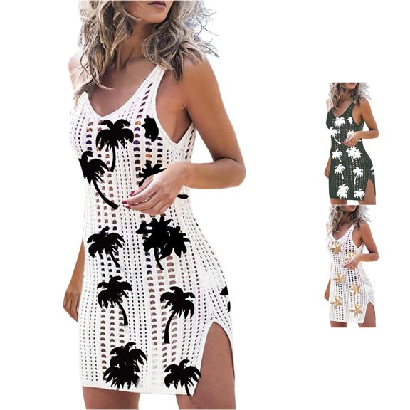Womens Swim Coverup Knitted Hollow Vest Blouse Beach Bikini With Short Skirt Sunscreen Cover-Up White,S