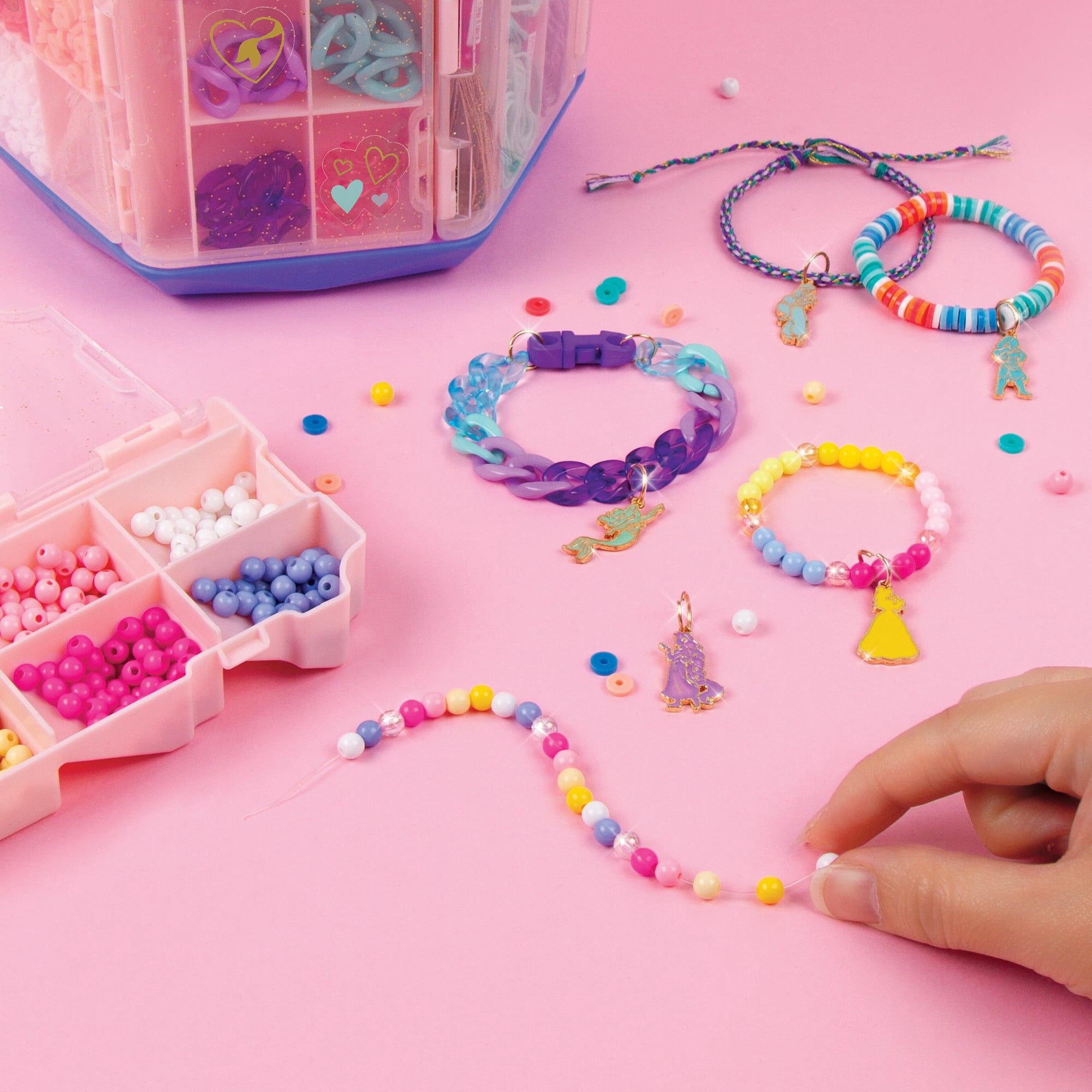 Disney Princess: 5-in-1Activity Tower for DIY Jewelry Kit - 1600 Pieces Spinning Vertical Platform, 5 Storage Trays, 5 Princess Charms, Beads, Tweens & Girls 8+