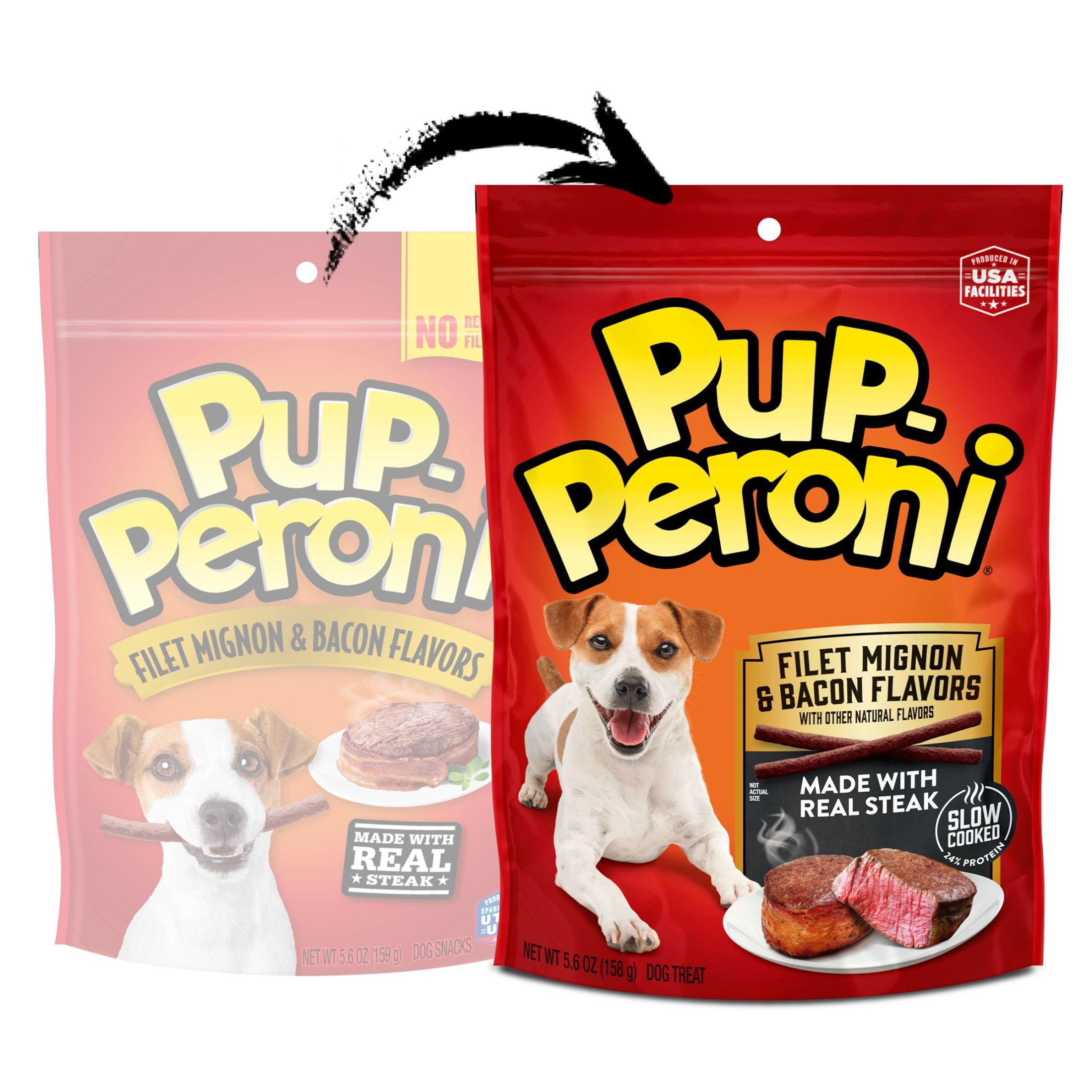 (4 pack) Pup Peroni Filet Mignon & Bacon Flavor Dog Treats, 5.6 oz Bag