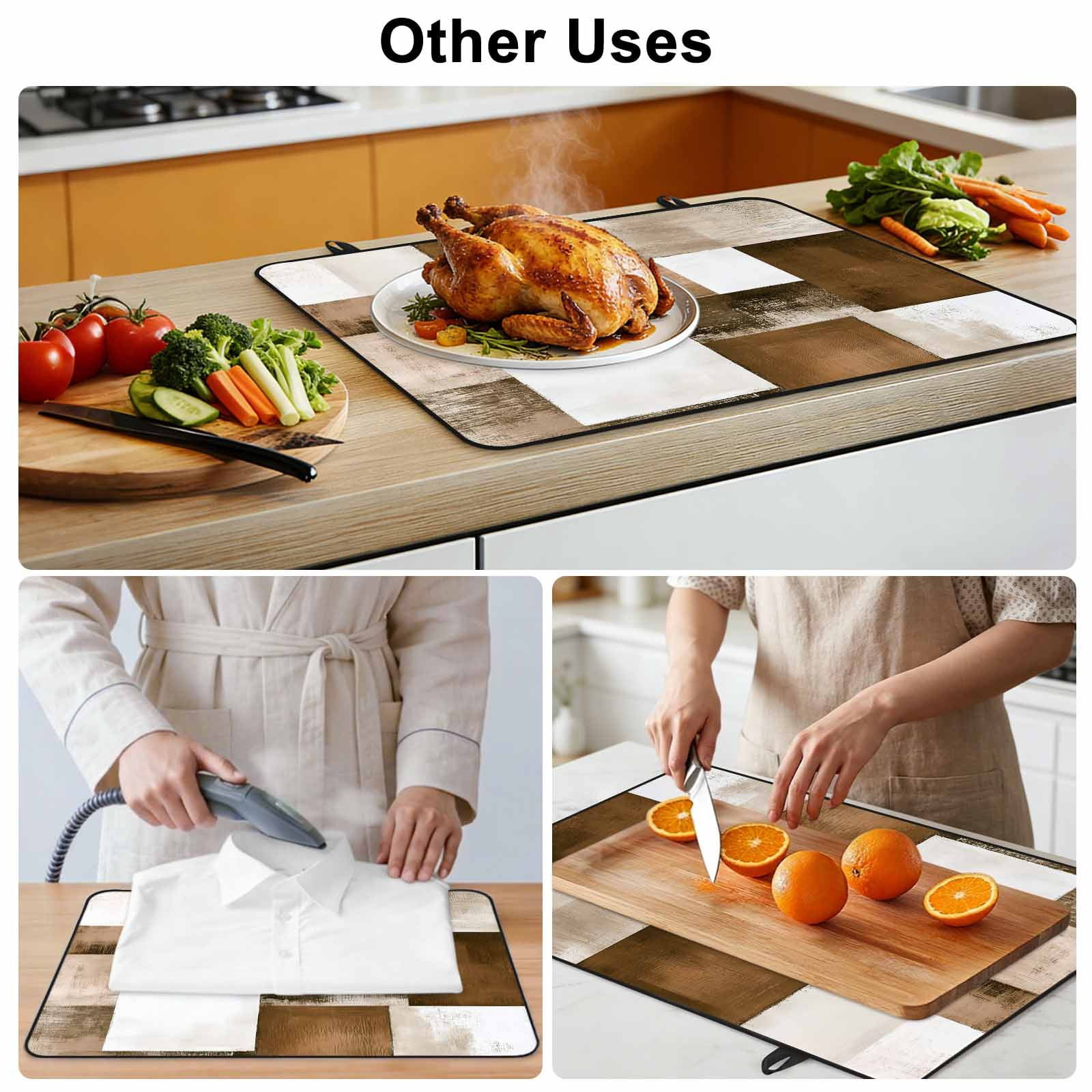 Brown Geometric Stove Top Cover for Electric Stove, Heat-proof & Non Slip Glass Top Stove Cover Protector, Vintage Oil Painting Contemporary Kitchen Flat Cooktop Rubber Mat 24x21 Inches