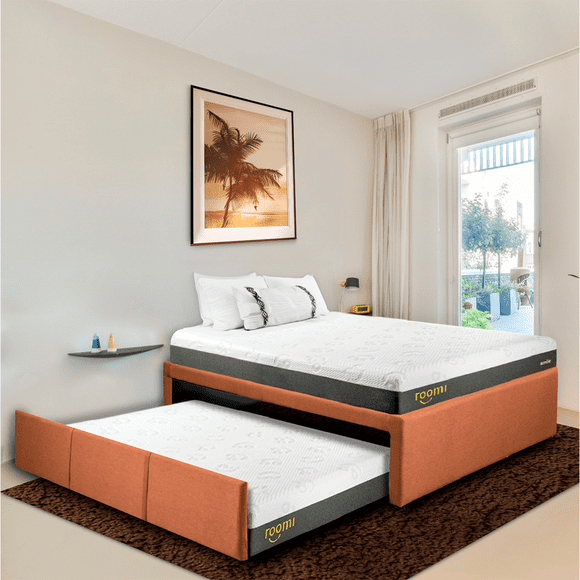 Cama doble Matrimonial Roomi Anaranjada + 2 Colchones Smile