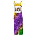 thumbnail image 4 of DDAPJ pyju Womens Mardi Gras Jumpsuit 2024 Carnival Themed Printed Long Playsuit Sleeveless Spaghetti Straps Wide Leg Rompers Loose Celebration Parade Overalls with Pockets Multicolor S, 4 of 5