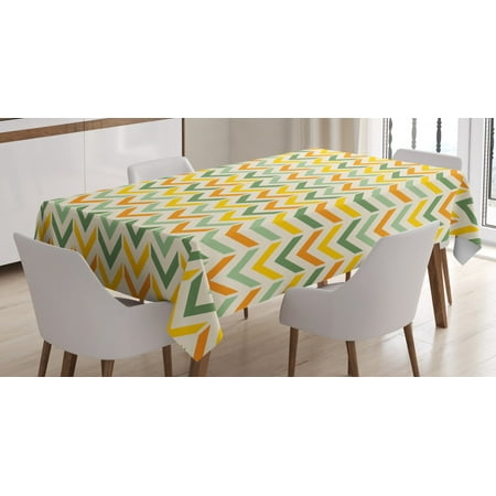 

Ambesonne Chevron Tablecloth Rectangular Table Cover Retro Zigzags Vertical 60 x90 Green Yellow Orange