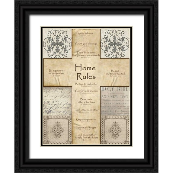 Wolk, Lisa 11x14 Black Ornate Wood Framed with Double Matting Museum Art Print Titled - Home Rules Cross