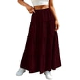 thumbnail image 2 of Vibrex Women's Skirt Women's Solid Color Skirt Women's Elastic Waist Skirt Women's Wavy Ruffle Long Skirt Perfect For Dancing,Dating,Dinners,Travel,Vacation And Daily Wear_Wine_S, 2 of 8